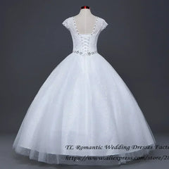 Plus size Vestidos De Novia Real Photo Red pure White Lace O-neck Sequins Wedding Dresses Cheap Princess Bride Gowns Frock HS587