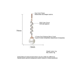 ZAKOL Fashion Round Imitation Pearls Drop Earrings for Women Shinny Zirconia Crystal Leaf Long Bridal Earring Wedding Jewelry