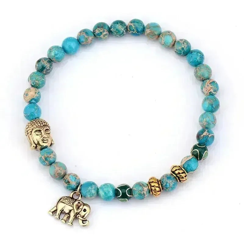 Elephant & Buddha Bracelet – Natural Stone Meditation | 6mm Beads - Femstylo