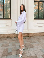 Women's V-Neck Kimono Cardigan Mini Dress Cotton Linen Long Sleeve Sashes Dresses Robe Style Lace Up Summer Loose Vestidos