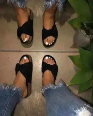 Women Slides 1 Straps Comfy Bow Slide Sandals Black - Femstylo