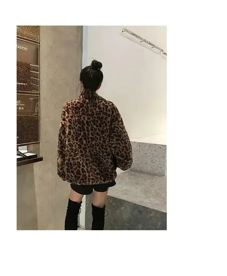 Winter Leopard Print Jacket Women's Stand collar Warm Parkas Outwear - Femstylo