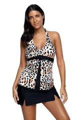 Halter Leopard Flyaway Tankini and Skirted Swimsuit - Femstylo