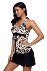 Halter Leopard Flyaway Tankini and Skirted Swimsuit - Femstylo