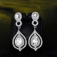 TREAZY Fashion Crystal Wedding Drop Earrings for Women Silver Color Bridal Dangle Earrings Brides Gifts Birthday Party Jewelry