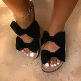 Women Slides 2 Straps Comfy Bow Slide Sandals Black - Femstylo