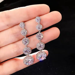 Minimalism Teardrop Round Zircon Long Dangle Earrings for Women 2021 Wedding Engagement Jewelry Bridal Drop Earrings Statement