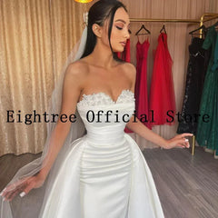 Eightree Sexy White Wedding Dresses Lace Sweetheart Detachable Train Bride Dress Mermaid Satin Wedding Evening Gowns Customized
