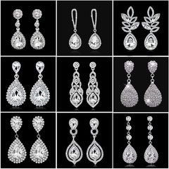 TREAZY Fashion Crystal Wedding Drop Earrings for Women Silver Color Bridal Dangle Earrings Brides Gifts Birthday Party Jewelry