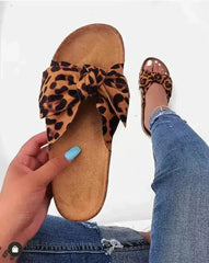Women Slides 1 Straps Comfy Bow Slide Sandals Leopard - Femstylo