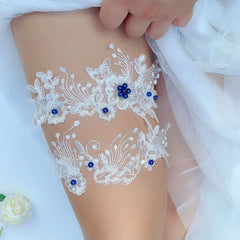K03 2 PCS Sexy Lace Flower Crystal Pearls Wedding Garter Belt Thigh Ring Bridal Leg Garter Stocking Garter Belt Girl Women