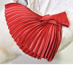 Classic Golden Velvet Pleated Skirt High Waist Retro Style Fashion Office Lady Pleated Long Skirt Winter Velvet Skirt 90cm Long