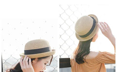 Hats For Women Summer Sun Protection Straw Hat Female Round Top Curled Brim Parent Child Student Sunshade Travel