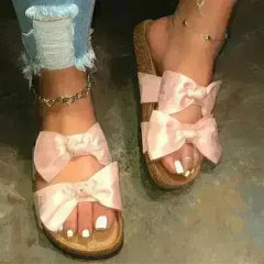 Women Slides 2 Straps Comfy Bow Slide Sandals Pink - Femstylo