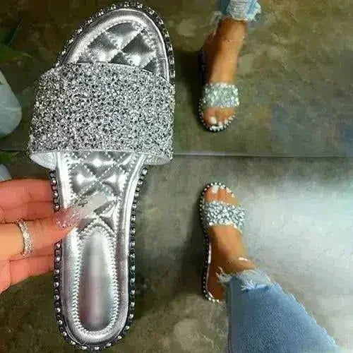 Crystal Women Slippers Bling Bling Flats Female Beach Shoes Summer - Femstylo