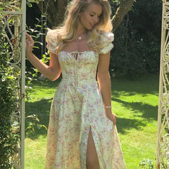 Summer Women Puff Sleeve Floral Printed Dress,Long Dresses,Woman Clothing,Dress Women,Women's Elegant Dresses,Sexy Costume Women