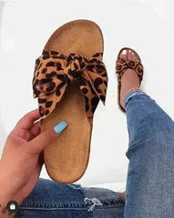 Women Slides 1 Straps Comfy Bow Slide Sandals Leopard - Femstylo