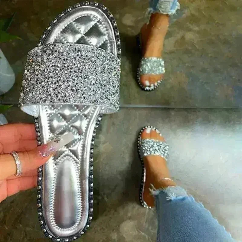 Crystal Women Slippers Bling Bling Flats Female Beach Shoes Summer - Femstylo
