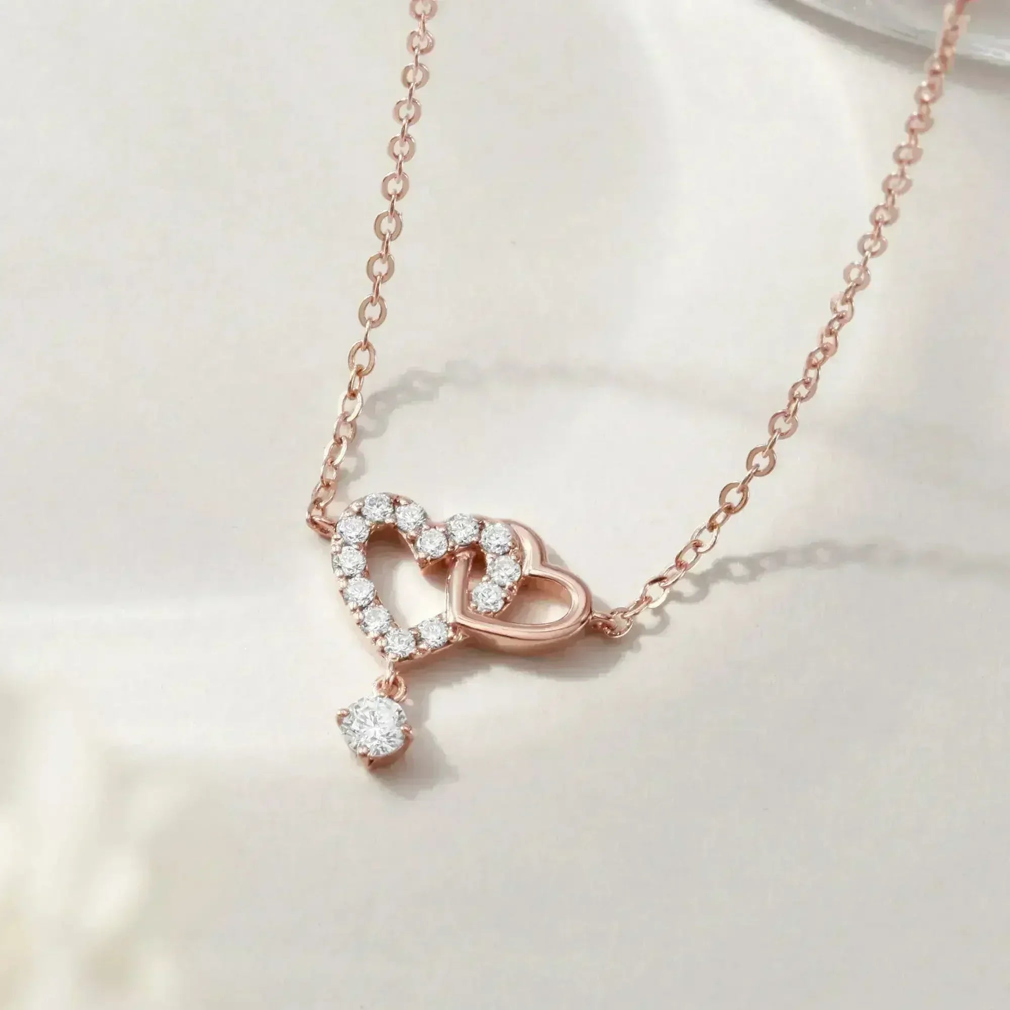 Heart Link Necklace, Interwined Heart Silver Necklace, Women Necklace - Femstylo