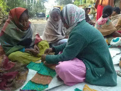 Vintage Silk Saree Kantha throw - Hand Stitched Upcycled - Femstylo