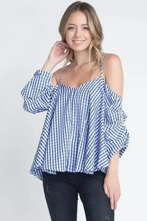 Women's Cold Shoulder Checkered Top - Femstylo