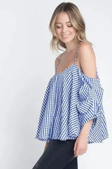 Women's Cold Shoulder Checkered Top - Femstylo