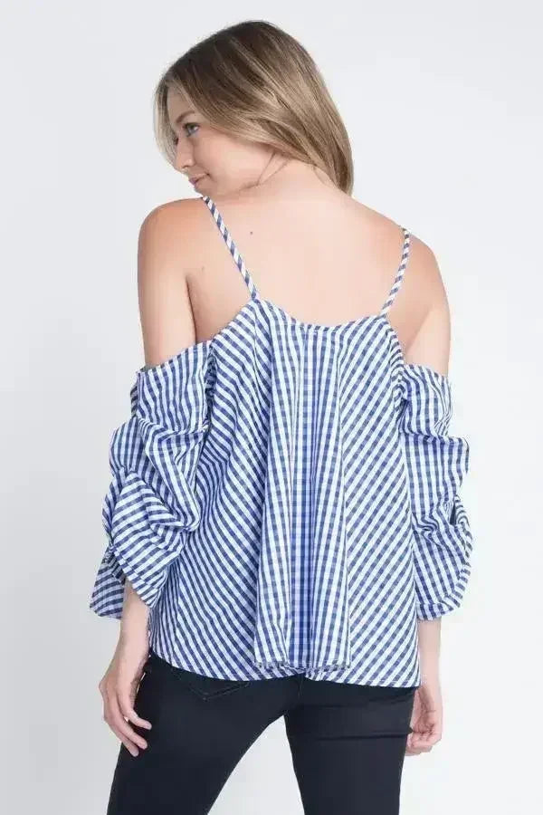 Women's Cold Shoulder Checkered Top - Femstylo