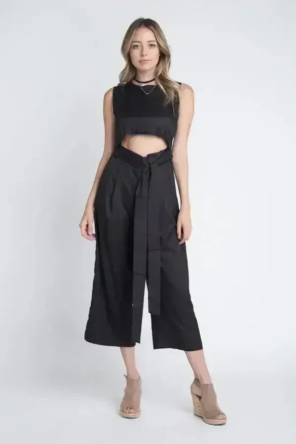 Women's Sleeveless Tie Jumpsuit with Slit - Femstylo
