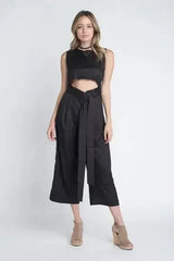 Women's Sleeveless Tie Jumpsuit with Slit - Femstylo