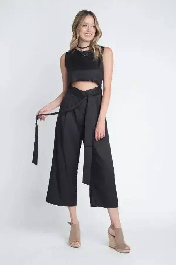 Women's Sleeveless Tie Jumpsuit with Slit - Femstylo
