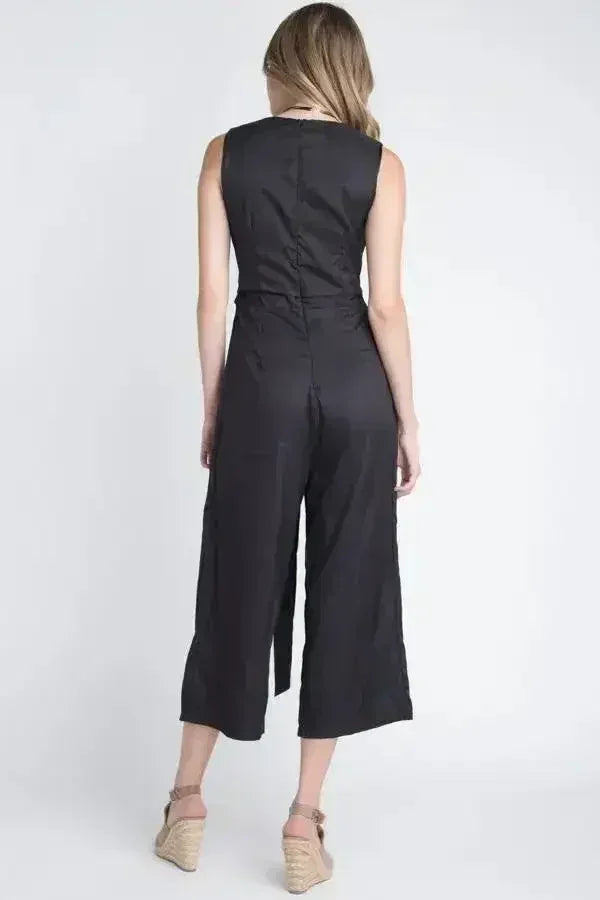 Women's Sleeveless Tie Jumpsuit with Slit - Femstylo