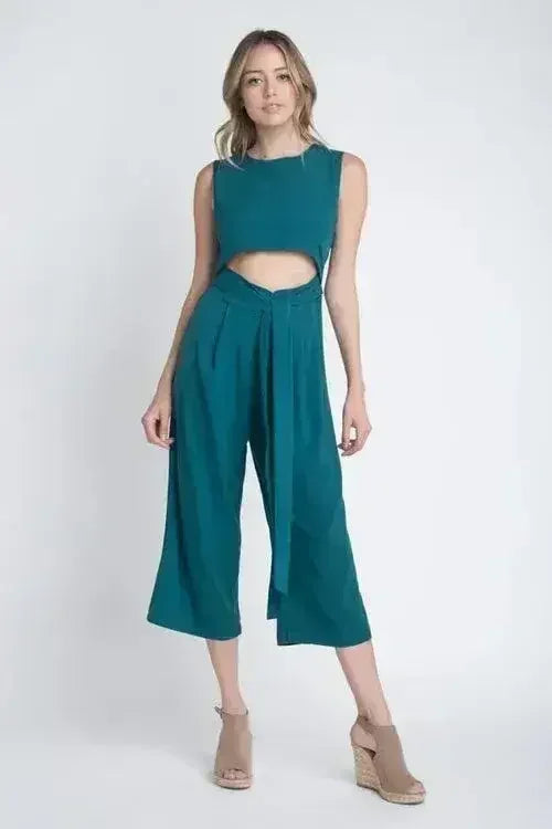 Women's Sleeveless Tie Jumpsuit with Slit - Femstylo