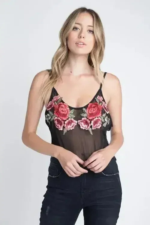 Women's Embroidery Transparent Floral Top - Femstylo
