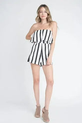 Women's Strapless Stripe Pocket Romper - Femstylo