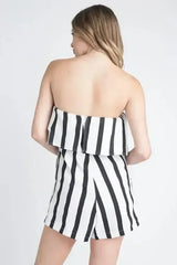 Women's Strapless Stripe Pocket Romper - Femstylo