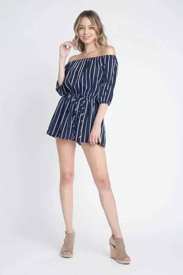 Women's Off Shoulder Stripe Romper - Femstylo