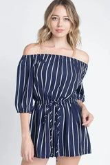 Women's Off Shoulder Stripe Romper - Femstylo