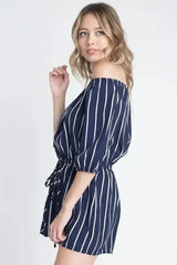Women's Off Shoulder Stripe Romper - Femstylo
