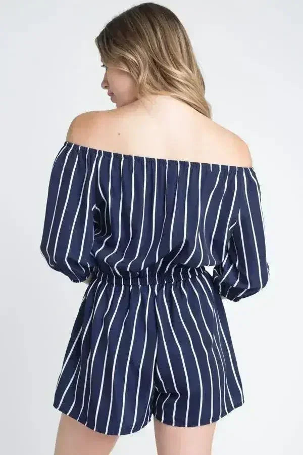 Women's Off Shoulder Stripe Romper - Femstylo