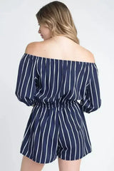 Women's Off Shoulder Stripe Romper - Femstylo