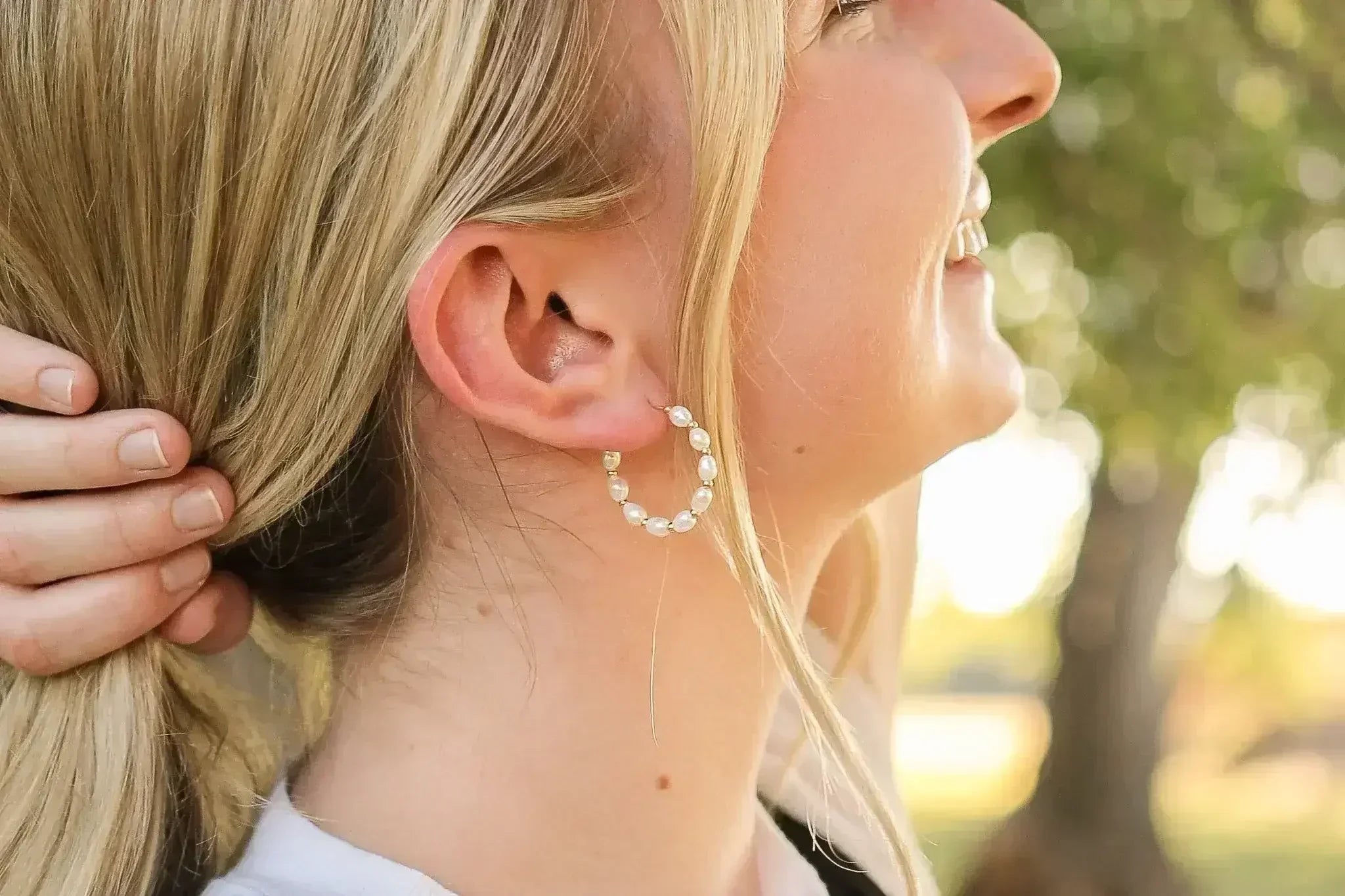 Paige Pearl Beaded Hoop - Femstylo