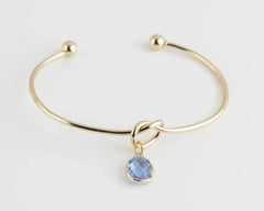 Dainty Knot Bracelet, Gold Plated Wire Knot Bangle with Birthstone - Femstylo