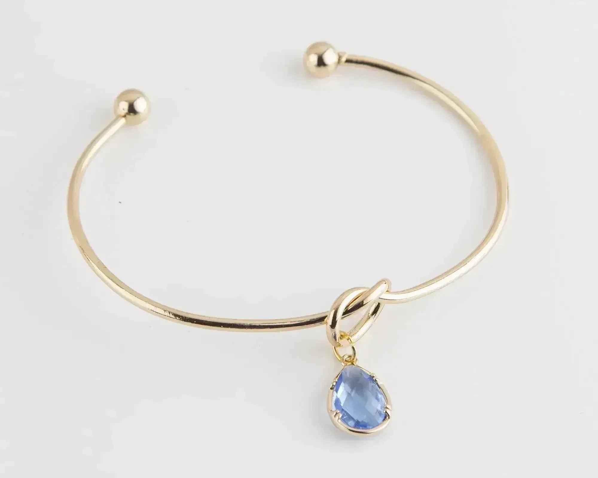 Dainty Knot Bracelet, Gold Plated Wire Knot Bangle with Birthstone - Femstylo