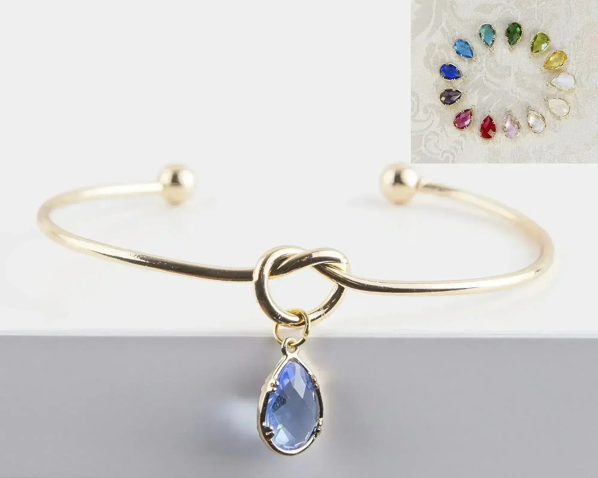 Dainty Knot Bracelet, Gold Plated Wire Knot Bangle with Birthstone - Femstylo