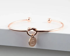 Dainty Knot Bracelet, Rose Gold Plated Wire Knot Bangle with Zodiac - Femstylo