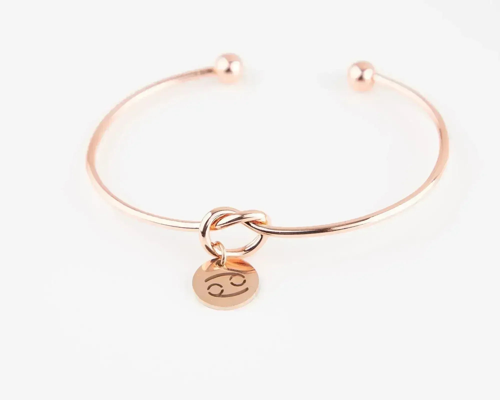 Dainty Knot Bracelet, Rose Gold Plated Wire Knot Bangle with Zodiac - Femstylo