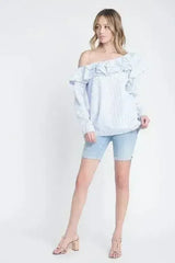 Women's One Shoulder Stripe Ruffle Top - Femstylo