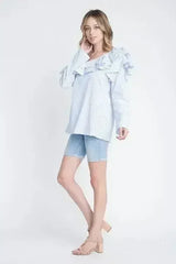 Women's One Shoulder Stripe Ruffle Top - Femstylo