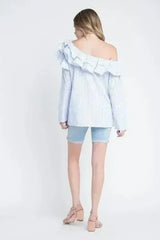 Women's One Shoulder Stripe Ruffle Top - Femstylo