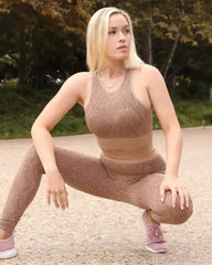 Bedford Seamless Python Pattern Leggings & Sports Bra Set- Coffee - Femstylo